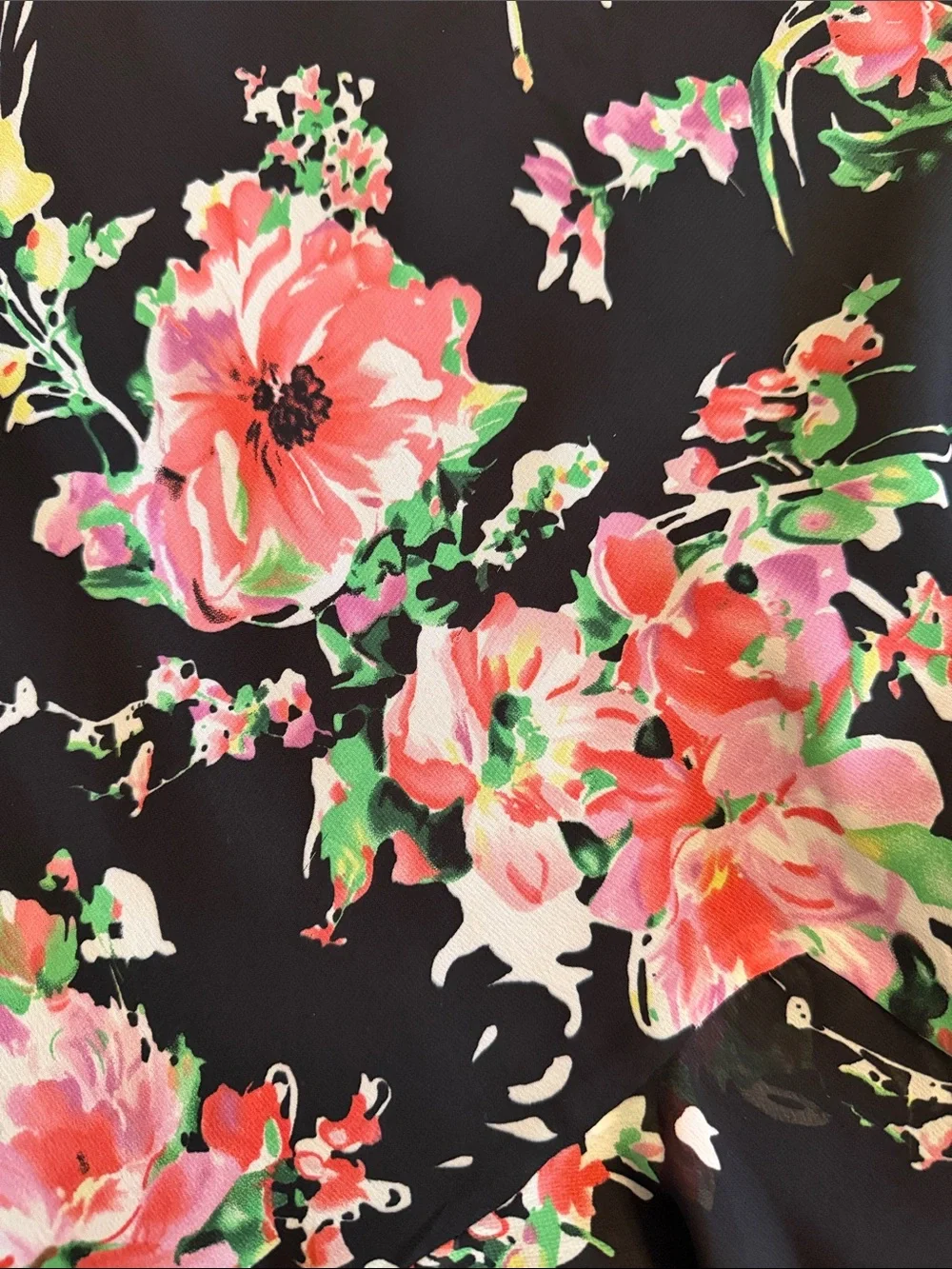CHAPS Floral Ruffle Hem Skirt - Black with Pink & Green Floral XL